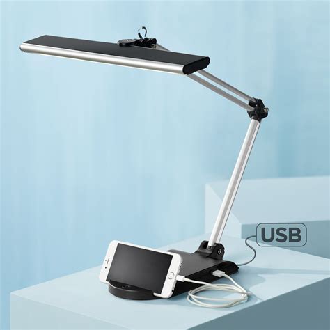 lighting modern desk lamp  usb port  phone cradle metallic black  silver