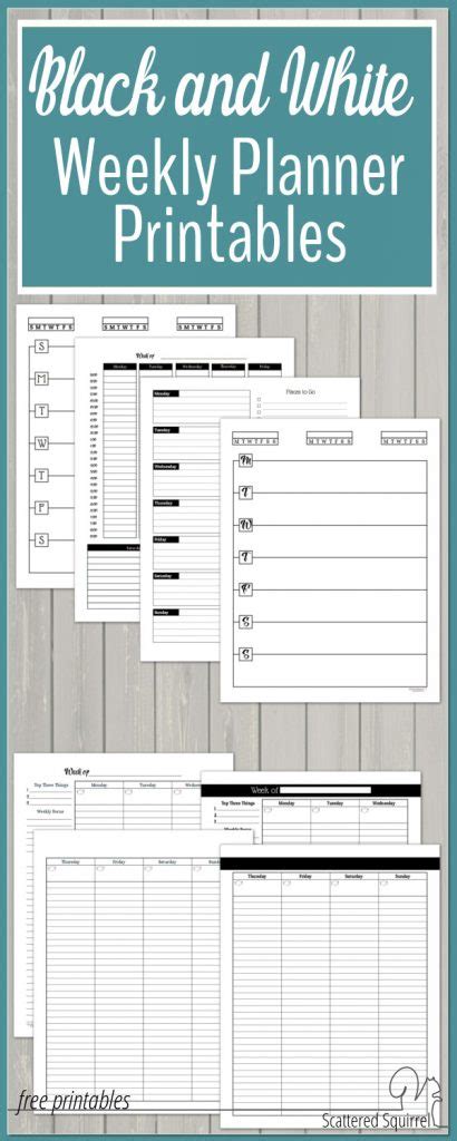 black  white weekly planner printables