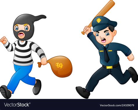 cartoon policeman chasing a thief royalty free vector image