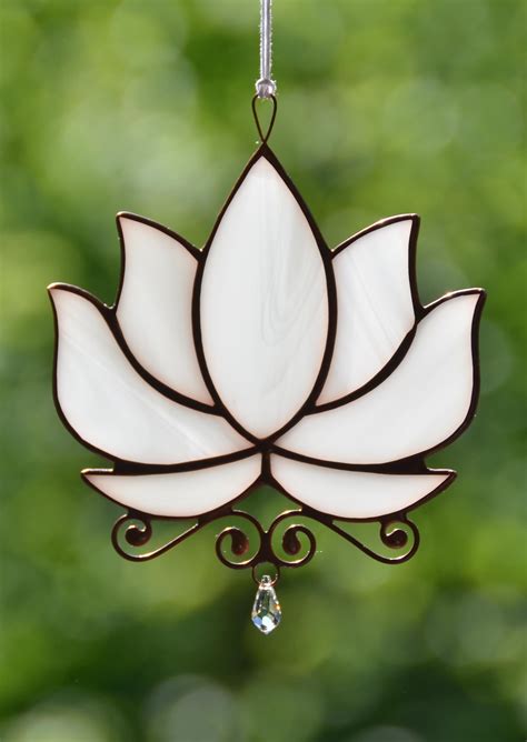 stained glass lotus flower crystal suncatcher water lily hanging