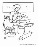 Coloring Pages Cooking Dinner Thanksgiving Baking Kitchen Colouring Feast Bread Mom Food Bible Printables Cook Printable Room Mum Buildings Architecture sketch template
