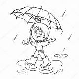 Boy Outline Coloring Rain Umbrella Walking Drawing Drawings Meaningful Joyful Cartoon Vector Stock Template Sketch Getdrawings Pages Illustration sketch template