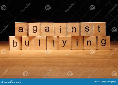 bullying words written  wood cube stock image image