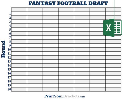excel  team fantasy football draft board editable