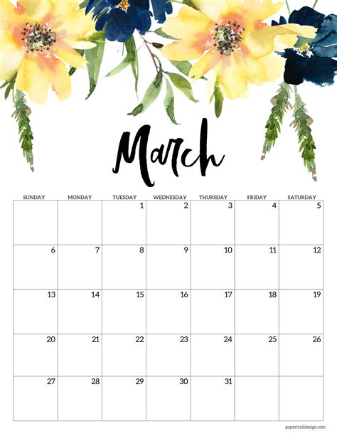 calendar printable floral paper trail design