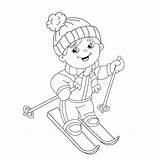 Skiing Skis Skating Beeldverhaaljongen Berijden Kleurend Paginaoverzicht Skier sketch template