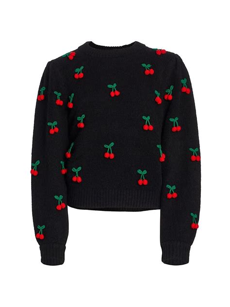Farm Rio Crochet Cherry Pullover Sweater In Black Lyst