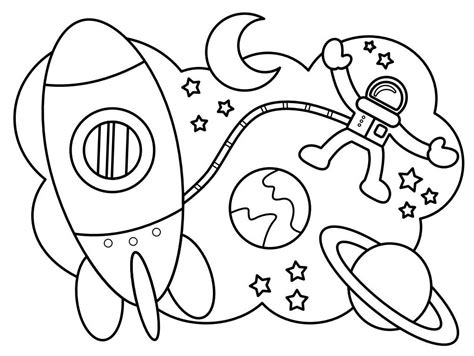 rocket ship astronaut colouring page etsy