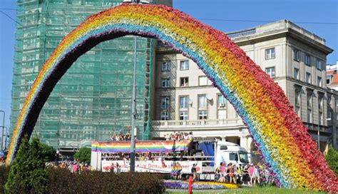 thousands of lgbt rights supporters march through warsaw