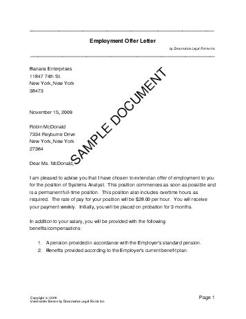 printable offer letter sample form generic
