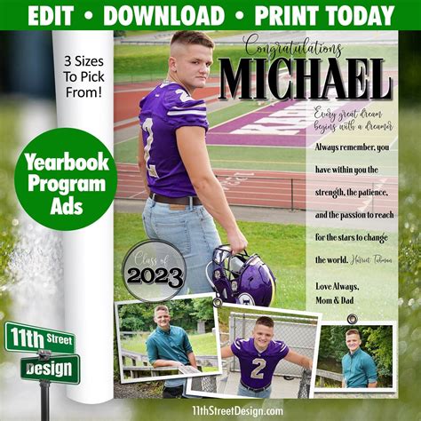 senior yearbook ad template full page  page quarter etsy