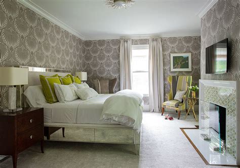 green and gray bedroom with mirrored bed contemporary bedroom