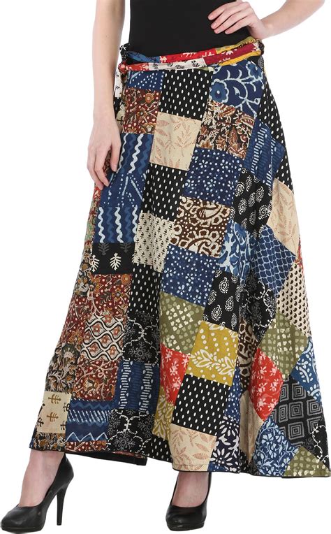 wrap  casual long skirt  printed patch work