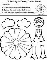 Kids Activities Thanksgiving Coloring Pages Turkey Crafts Cut Paste Color Worksheets Fall Printable Craft Projects Sheets Activity Kindergarten Printables Fun sketch template