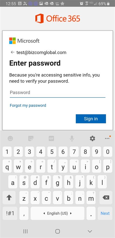 updating password  outlook mobile app android bizcom global