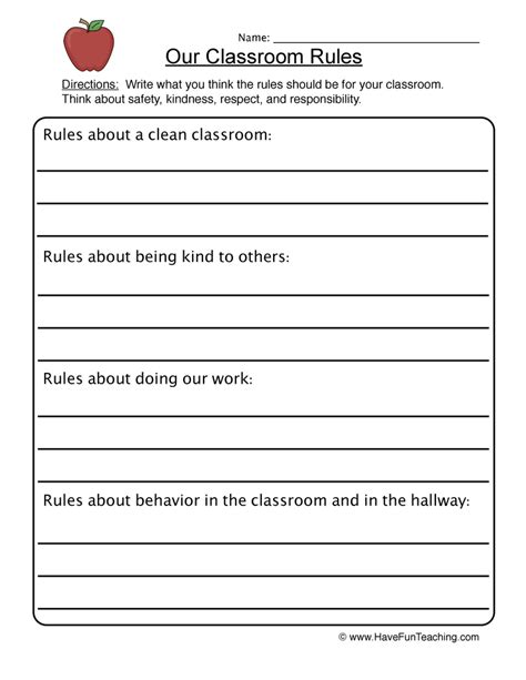 classroom rules worksheet  fun teaching