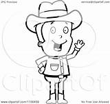 Cowboy Waving Friendly Clipart Cartoon Outlined Coloring Vector Thoman Cory Royalty sketch template