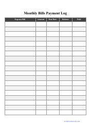 monthly bills payment log template  printable  templateroller