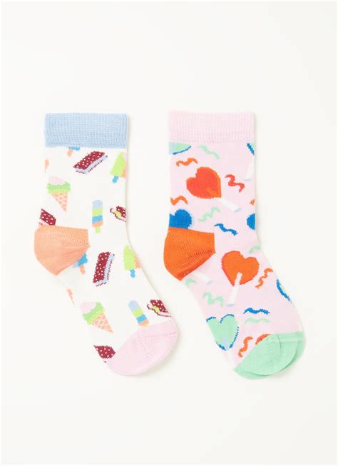 happy socks sokken met print   pack lichtroze de bijenkorf