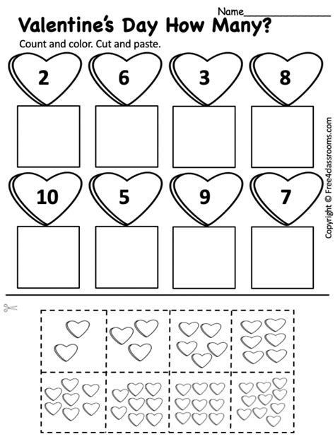 printable preschool worksheet valentines day cut  paste