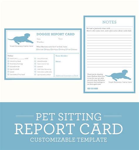simple clean classic dog pet sitting report card customizable specs