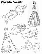 Paper Dolls Puppets Coloring Frozen Elsa Pages sketch template
