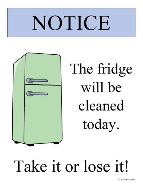 fridge clean  sign printable