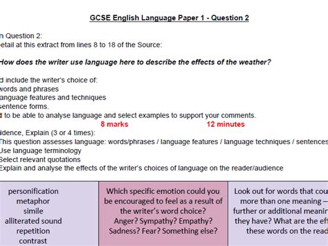 aqa gcse english language paper  question  grades   teaching www
