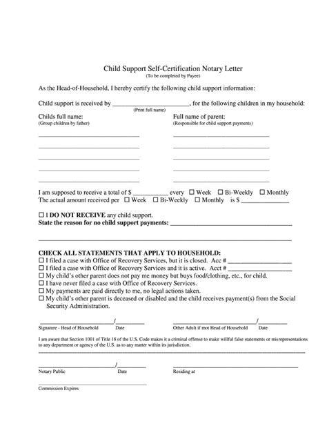 notarized child support agreement letter fill  printable