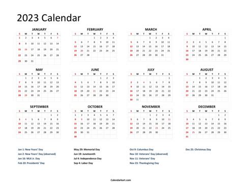 printable year   glance calendar   work calendar
