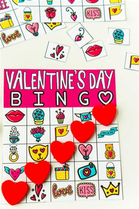 printable valentines bingo game  cards play party plan