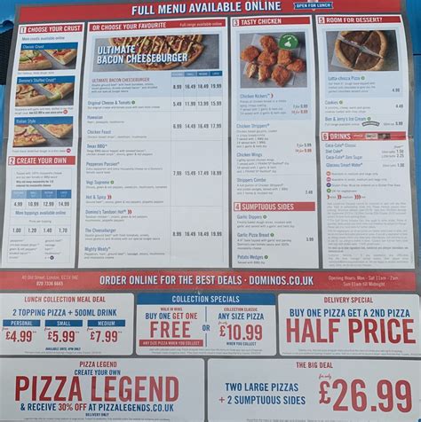 dominos menu uk  fast food menu prices uk
