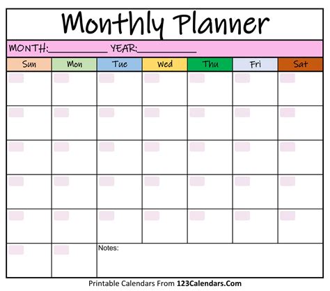 monthly calendar template printable customize  print