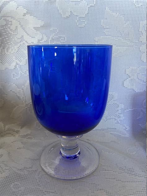Unusual Vintage Collectible Cobalt Blue And Crystal Water Goblet Etsy