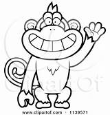 Waving Cartoon Monkey Friendly Clipart Cory Thoman Outlined Coloring Vector sketch template