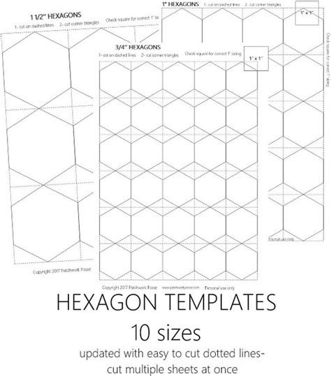 printable hexagon templates  sizes craftsy english paper piecing
