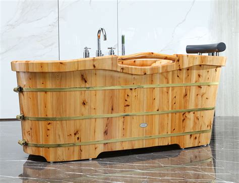 alfi brand ab   standing cedar wooden bathtub  chrome