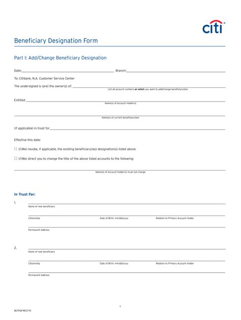 printable beneficiary form template