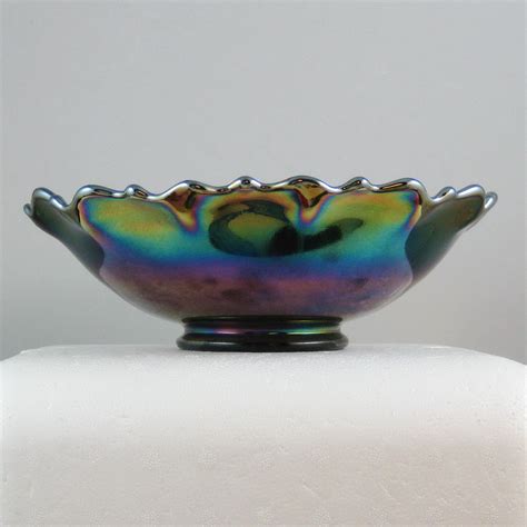 Fenton Cobalt Blue Holly Carnival Glass Round Bowl Carnival Glass