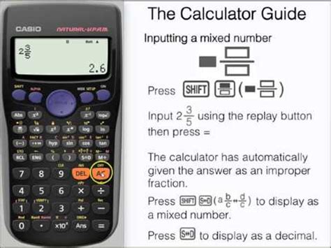 change fractions  mixed numbers   casio calculator fx gt