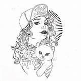 Tattoo Girl Drawing Sketches Tattoos Girls Tattooed Designs Pinup Wallpaper Coloring Simple Drawings Pages Cool Cat Female Illustrations Illustration Adults sketch template