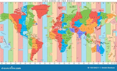 El Mapa De Zona Horaria Mundial Identifica El Vector Descargar Vector