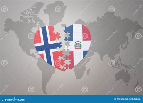 Puzzel Hart Met De Nationale Vlag Van Noorwegen En Dominicaanse