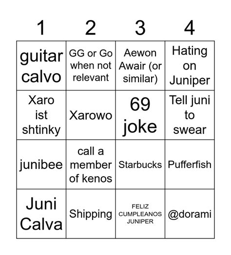 juniper chat bingo card