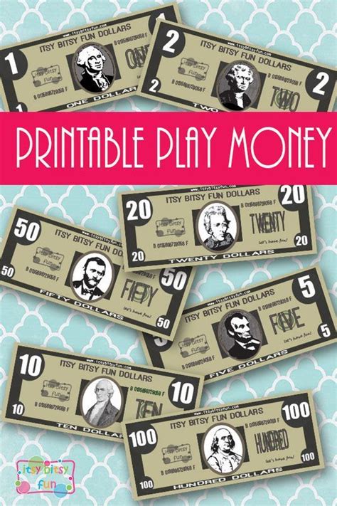 printable realistic play money  money activities preschool