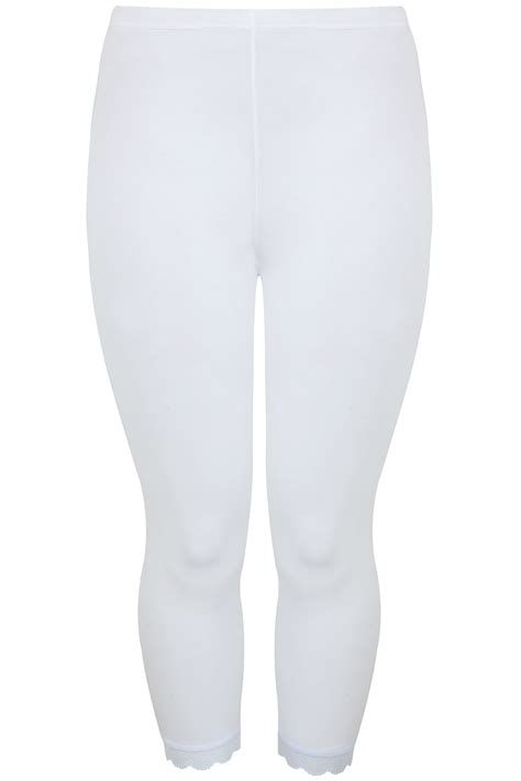 white cotton essential cropped leggings with lace detail plus size 16 to 32