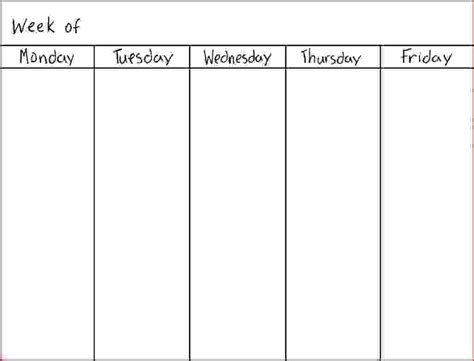 blank  day week calendar
