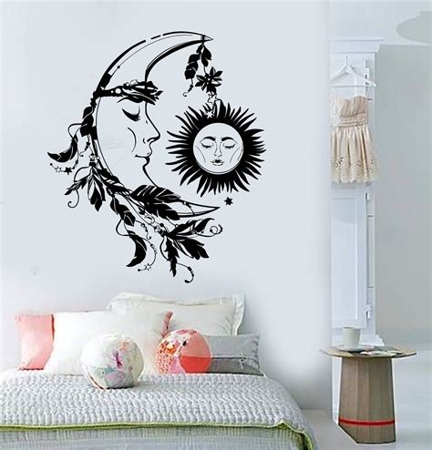 vinyl wall decal sun moon night dream bedroom design feather stickers unique gift ig