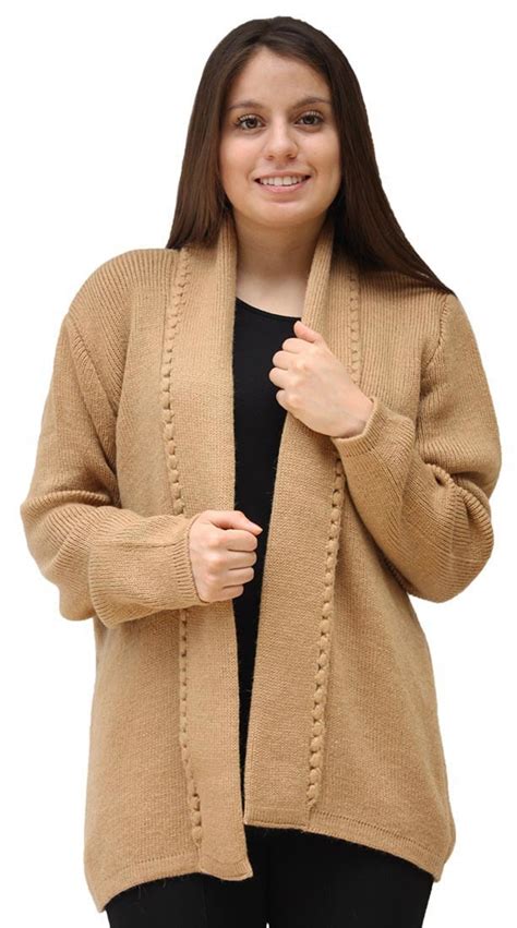 womens alpaca wool open coat sweater jacket crochet edge knitted size