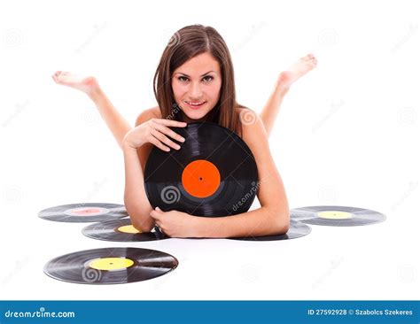 girl  vinyl disc stock photo image  woman vinil